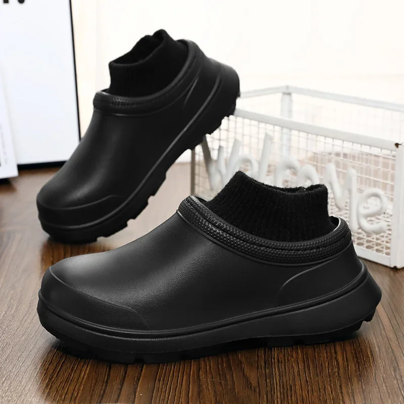 Winter Fur Hotel Kitchen Men Women Non-slip Waterproof Oil-proof Work Cotton Cook Chef Garden Beach Shoes Plus Size 36~45