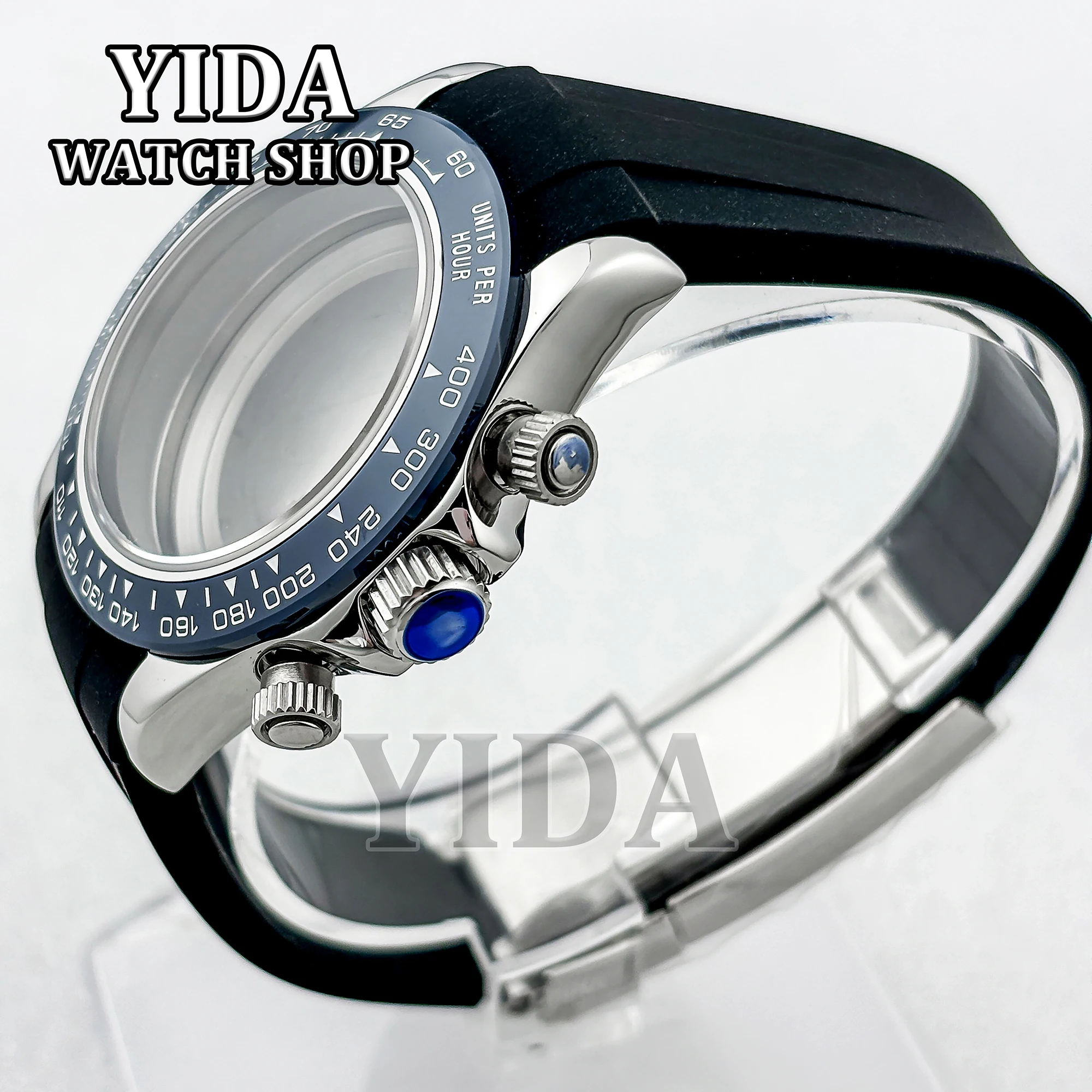 Vk63 cronógrafo caixa de aço inoxidável pulseira de borracha à prova dwaterproof água cristal safira caber vk63 movimento quartzo 39mm acessórios relógio