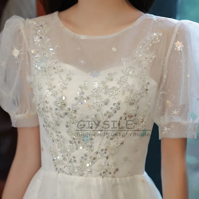 GIYSILE personnalisé princesse jupe moelleuse Simple mode col rond manches à bulles robe de Banquet 2025 nouveau blanc même robes de soirée