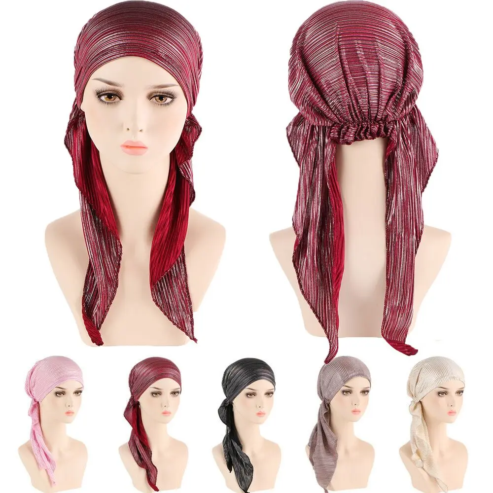 Hair Loss Women Headwrap Headwear Headscarf Beanie Cap Muslim Hijab Pre-Tied Bonnet Cancer Chemo Cap