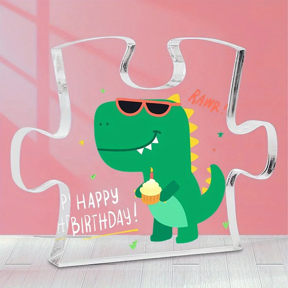 Dinosaur Acrylic Puzzle Plaque 4x3.3in Desk Decor, Funny Birthday Gift for Friends Siblings Colleagues