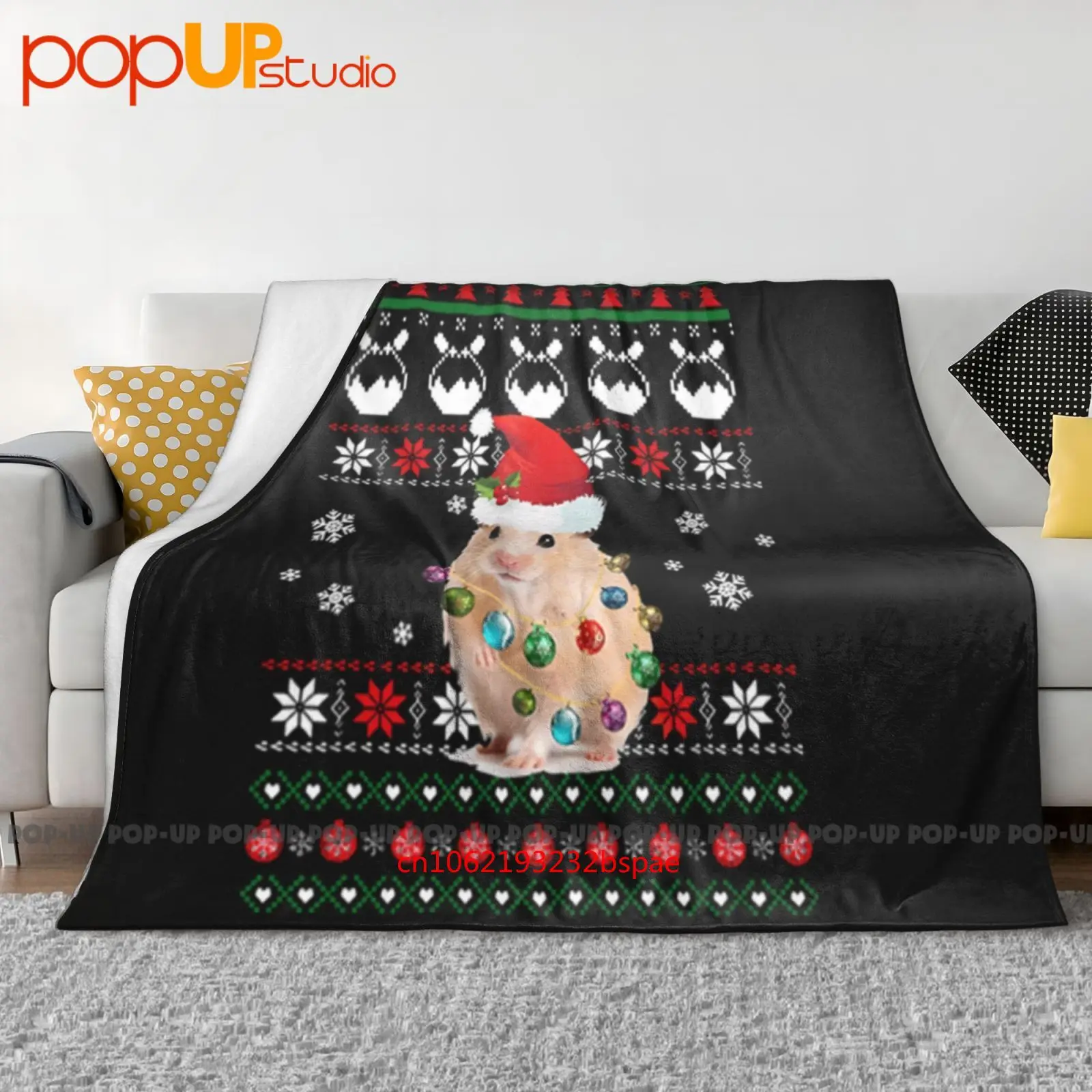 Cute Hamster Ugly Sweater Christmas Light Pajama Ultra-Soft Blanket Quilt Winter Sofa Cover Bed Covers