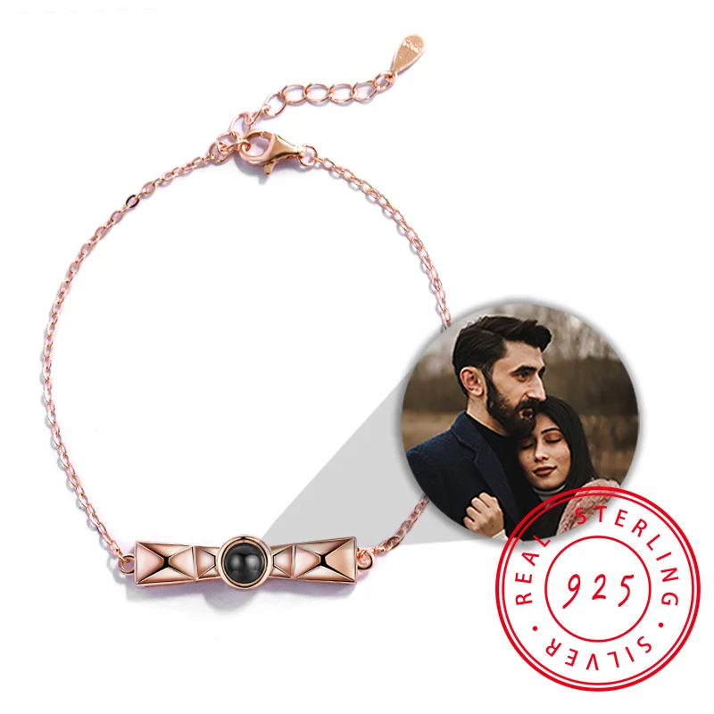 

925 Silver Envelope Projection Custom Bracelet Photo Pendant 18K Gold Plated Couple Valentine's Bff Karkoto Daughter Mom Gift