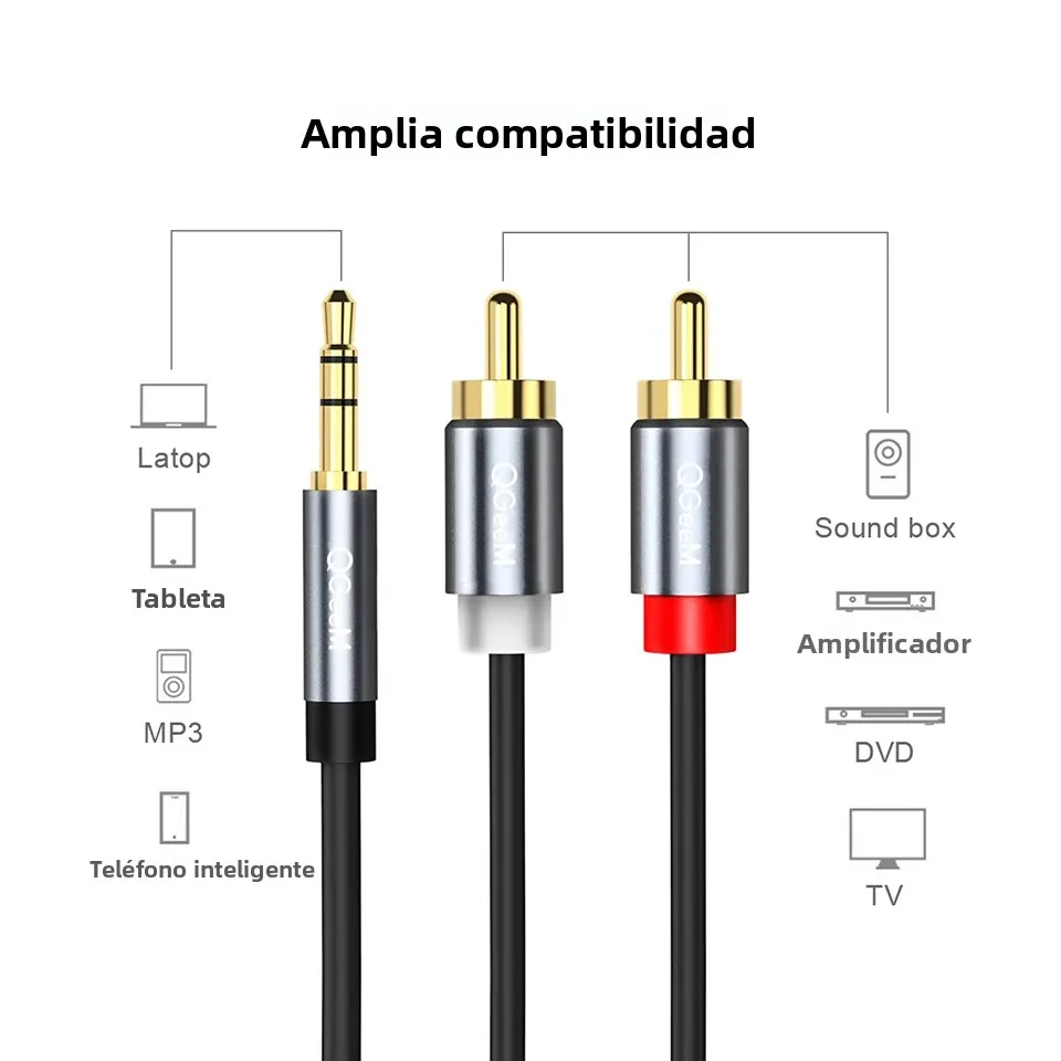 Cable RCA QGeeM 2RCA a 3.5mm, Cable de Audio RCA con Conector de 3.5mm, Cable AUX RCA para Amplificadores de DJ, Subwoofer, Mezclador de Audio, Cine en Casa, DVD