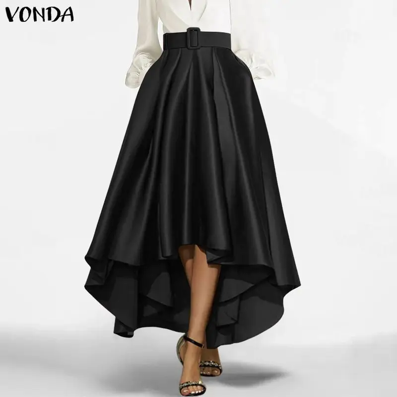 VONDA Faldas Maxi Talla Grande 5XL para Mujer, Asimétricas, de Satén, Elegantes, con Cinturón, Cintura Alta, Largas, Jupes, Faldas, Saia