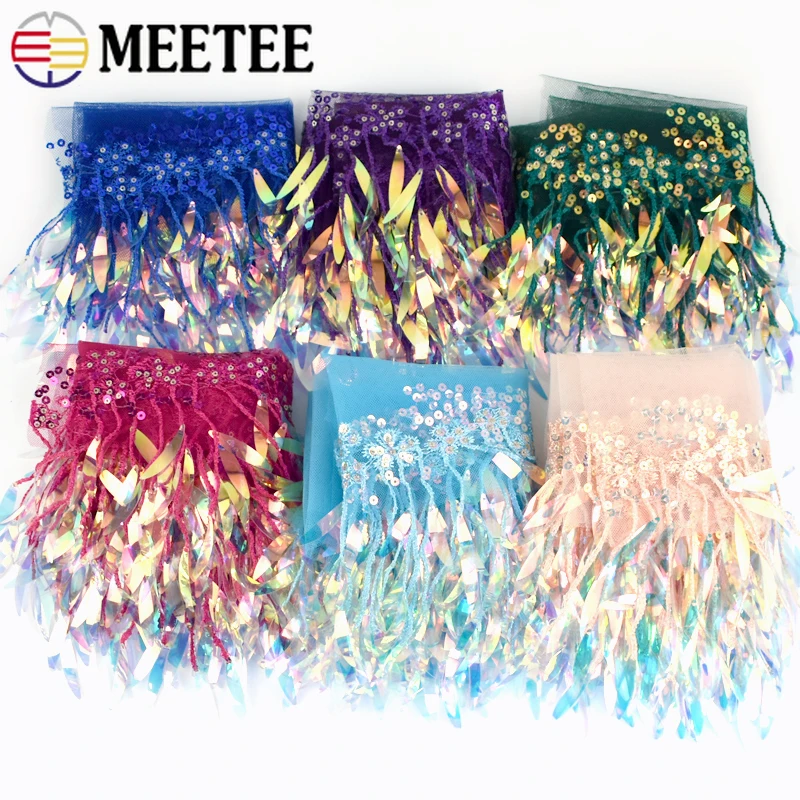 1/2Yards Meetee 15cm Sequins Tassels Fringe Embroidery Lace Trim Ribbon Tapes Dance Dress Clothes Fabric DIY Sewing Accessories