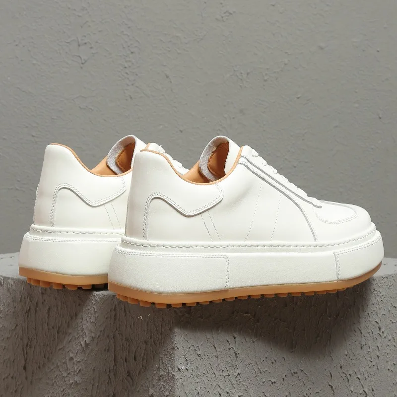 Fashion Minimalist White Sneakers New Men Low-Top Flats Genuine Leather Thick-Sole Height Increasing Business Casual Shoes