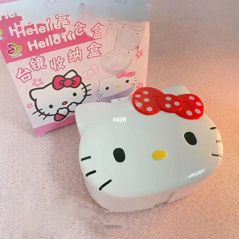 

Hello Kitty Kawaii Sanrio Genuine Anime Storage Box Cute Cartoon One Piece Storage Box with Mirror Cosmetic Case Girl Toy