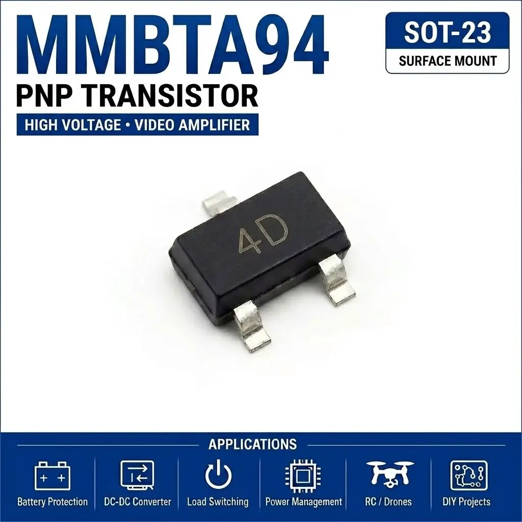 (100 pcs) MMBTA94 (Marking 4D,4Z) SOT-23 - PNP Transistor -400V -300mA 50MHz