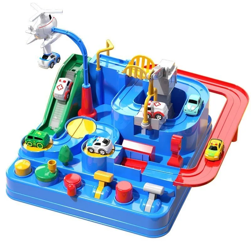 Modelo de coche ferroviario de carreras, juguetes educativos para niños, pista, juego de aventura, cerebro, tren interactivo mecánico, animales, cohete espacial