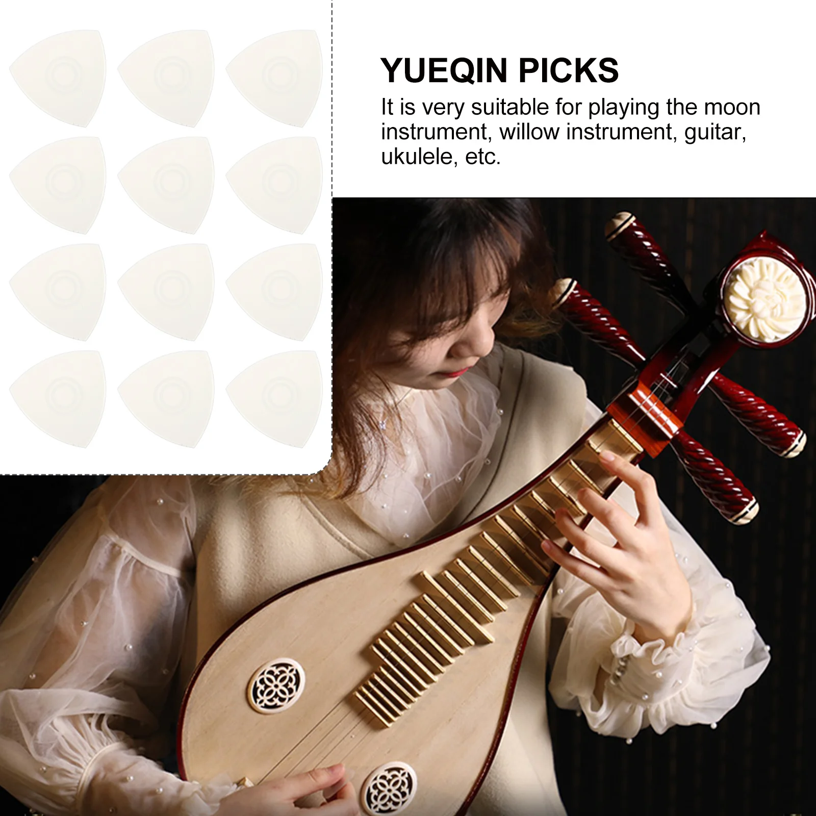 

12Pcs Guitar Picks Non-Slip Classic Nylon Design for Yueqin Liuqin Ukulele Guitar Accessories Musical Instrument Supplies