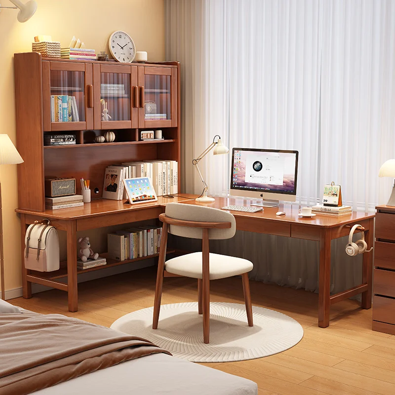 Corner Desk Bookshelf Integrated Table L-Shaped Writing Desk Bedroom Corner Computer Desk