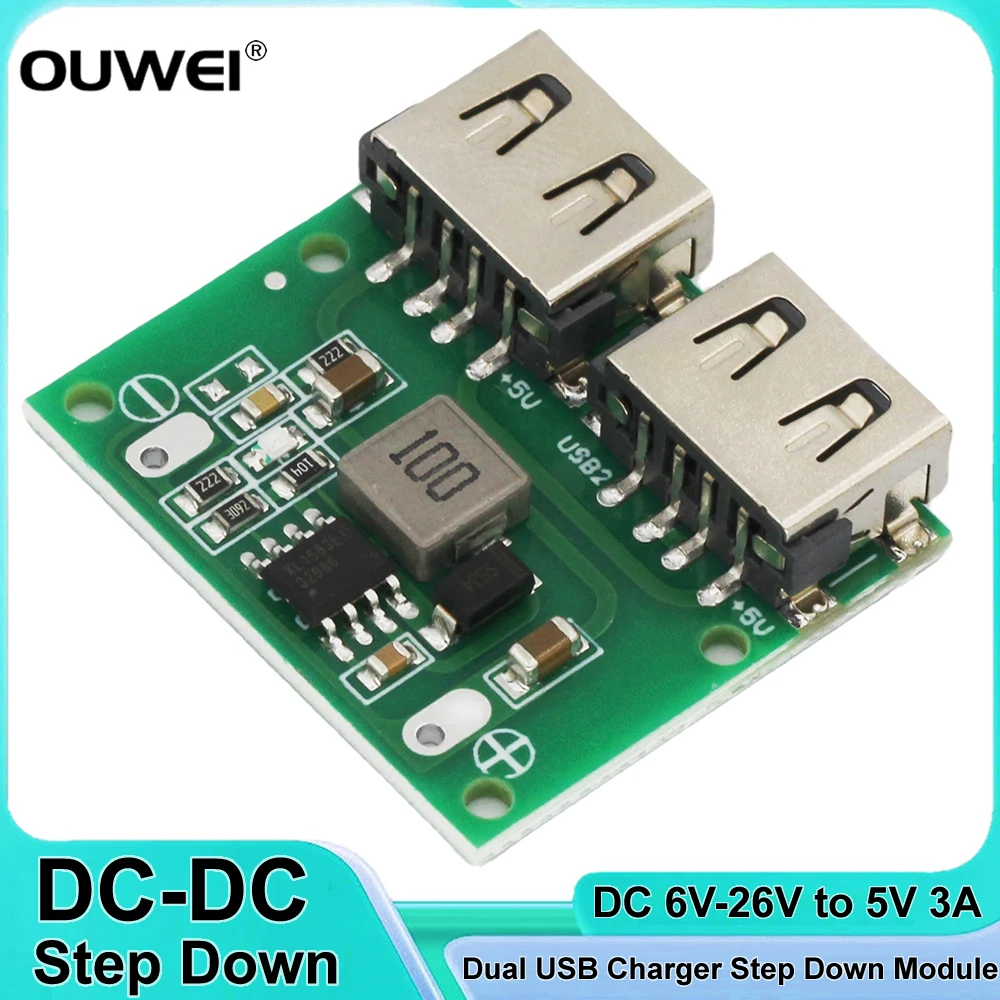 USB DC-DC Voltage Buck Regulator Step Down Power Supply Module 9V 12V 24V to 5V 3A Dual USB Output Buck Voltage Car Charging