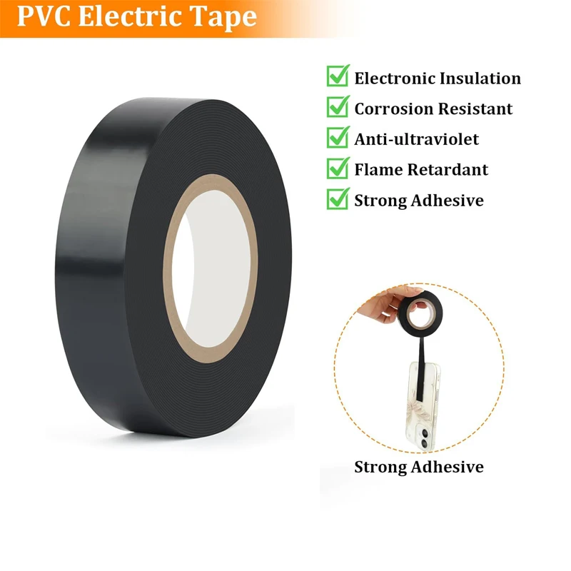 1/3/6Rolls Pita Isolasi Listrik Tahan Air Perekat Kuat Tahan Lama Mudah Dipakai Pita Listrik Tahan Suhu Tinggi Karet Vinil 33ft