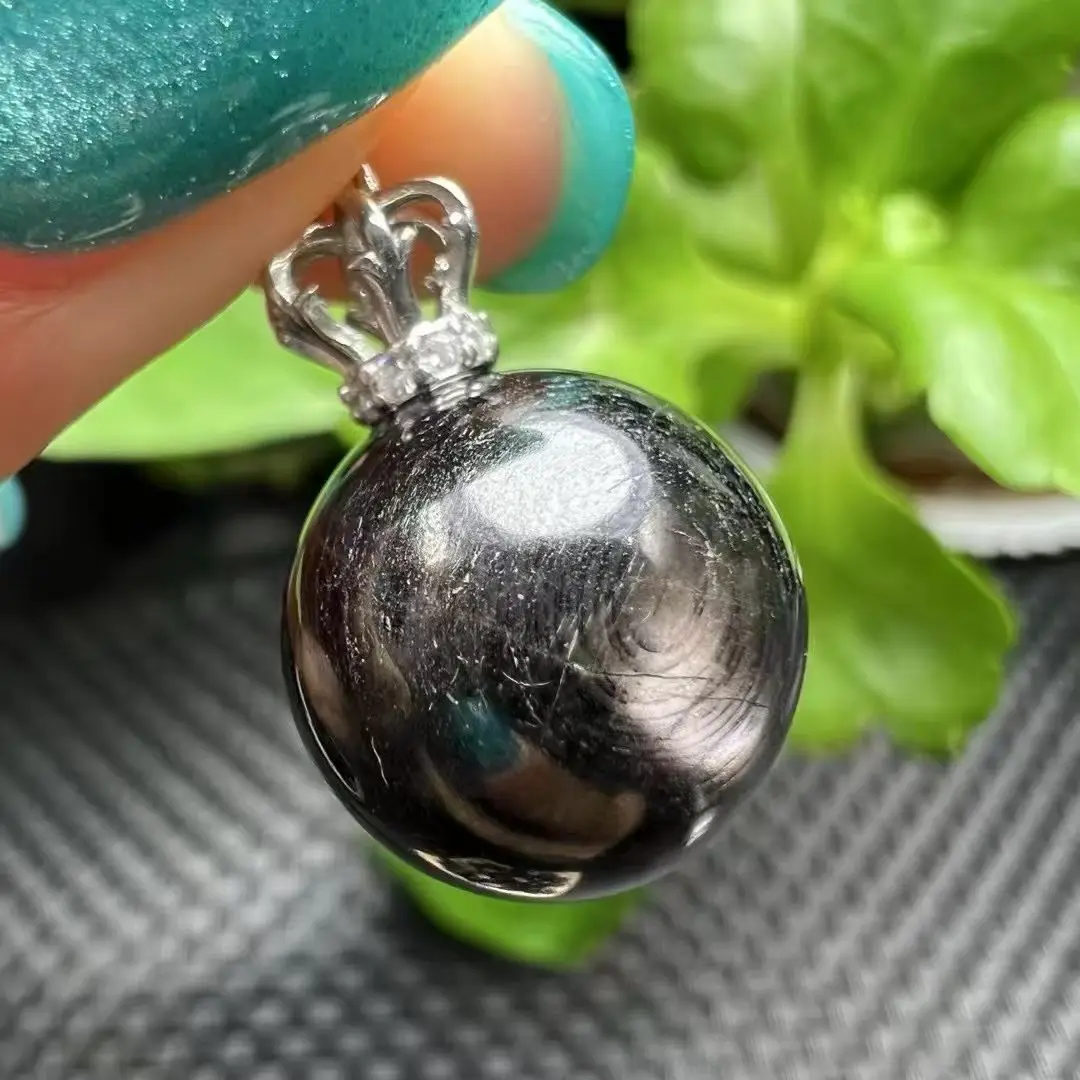 

1 шт. Fengbaowu натуральный камень гиперстогенная сфера кулон стерлингового серебра 925 пробы Рейки целебный камень модный подарок для женщин и мужчин