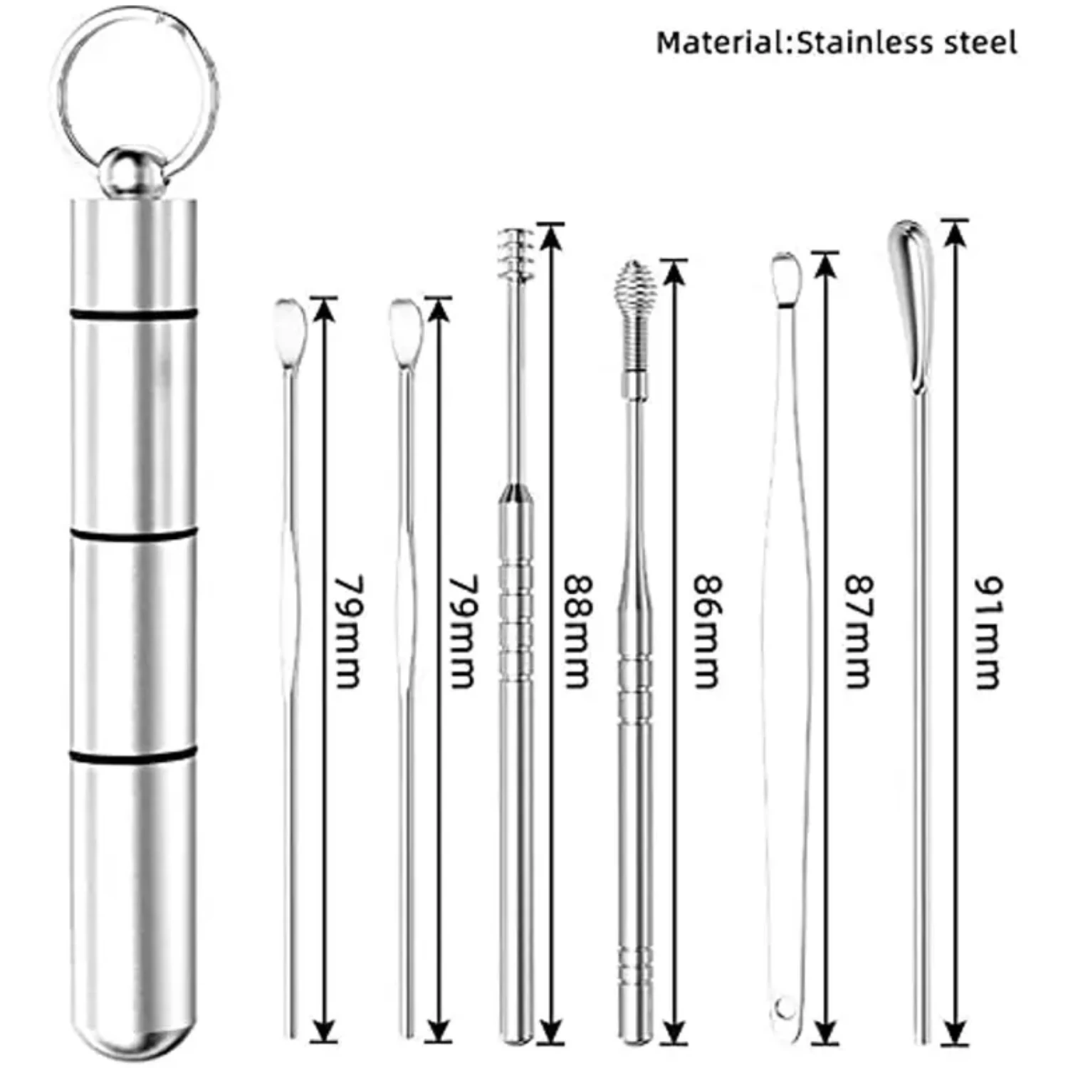 Kit completo de cureta en espiral reutilizable, 6 uds., cuchara, juego de limpieza para recoger orejas, limpiador eficiente para eliminar cera de los oídos, eliminación de cera de los oídos 6 en 1