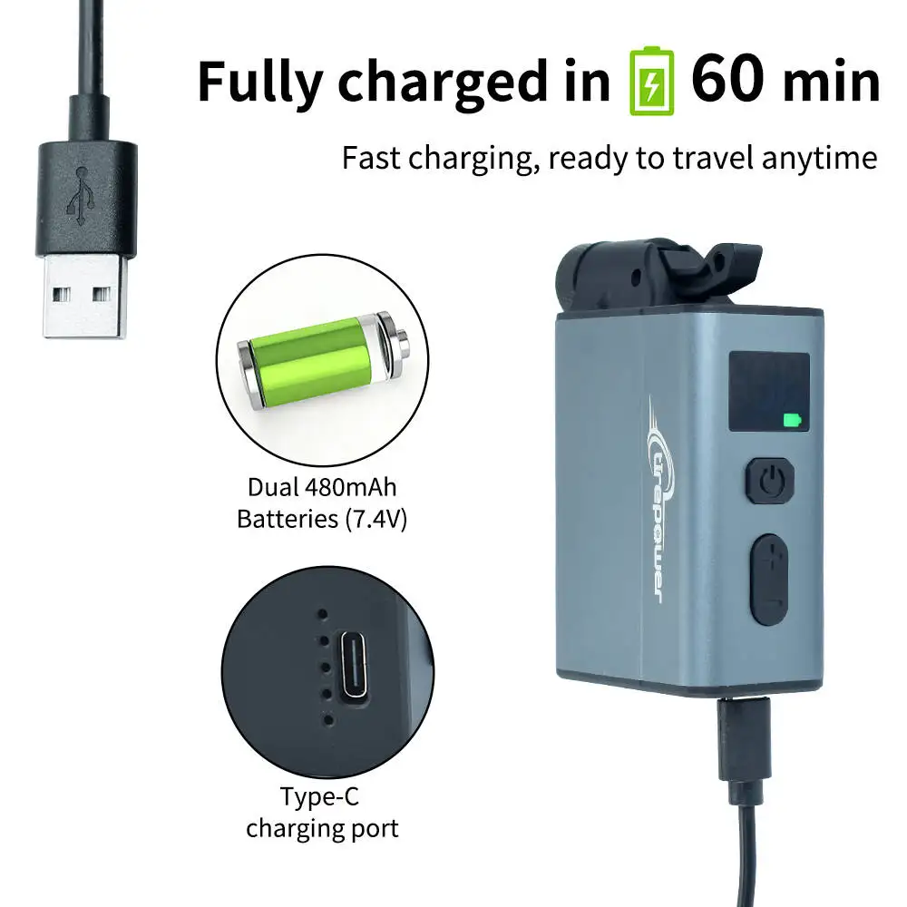 Elektrische Fahrradpumpe mit schnellem USB-C-Ladeanschluss, 120 PSI, tragbarer Mini-Reifenfüller mit zwei 480mAh Akkus und Display – Detail 21