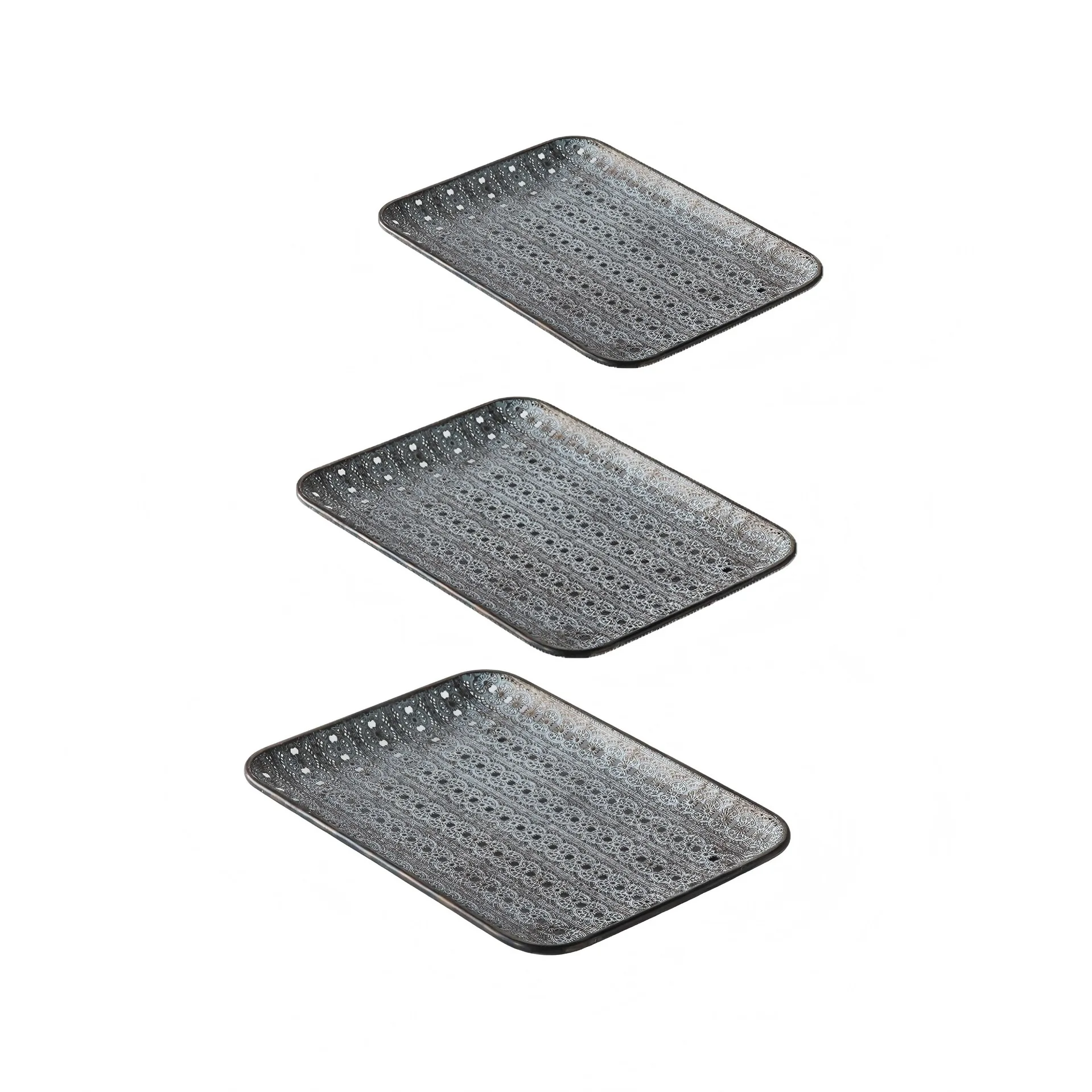 

French light luxury antique square wrought iron tray, set snack plate, hollow pattern fruit plate