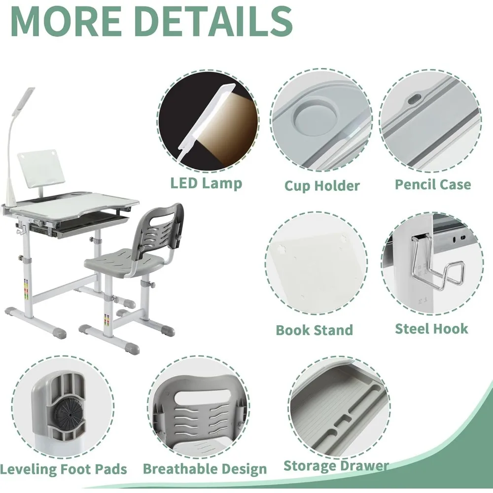 Ergonomic Adjustable Kids Study Desk with Tilt Surface and Book Stand for Comfortable Learning