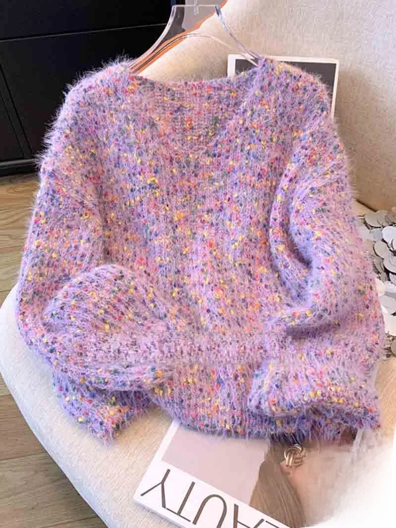 Soft Cozy Women's Knitted Sweater Autumn Winter Trendy High-End Feel Thickened V-Neck Long Sleeve Loose Age-Defying Top