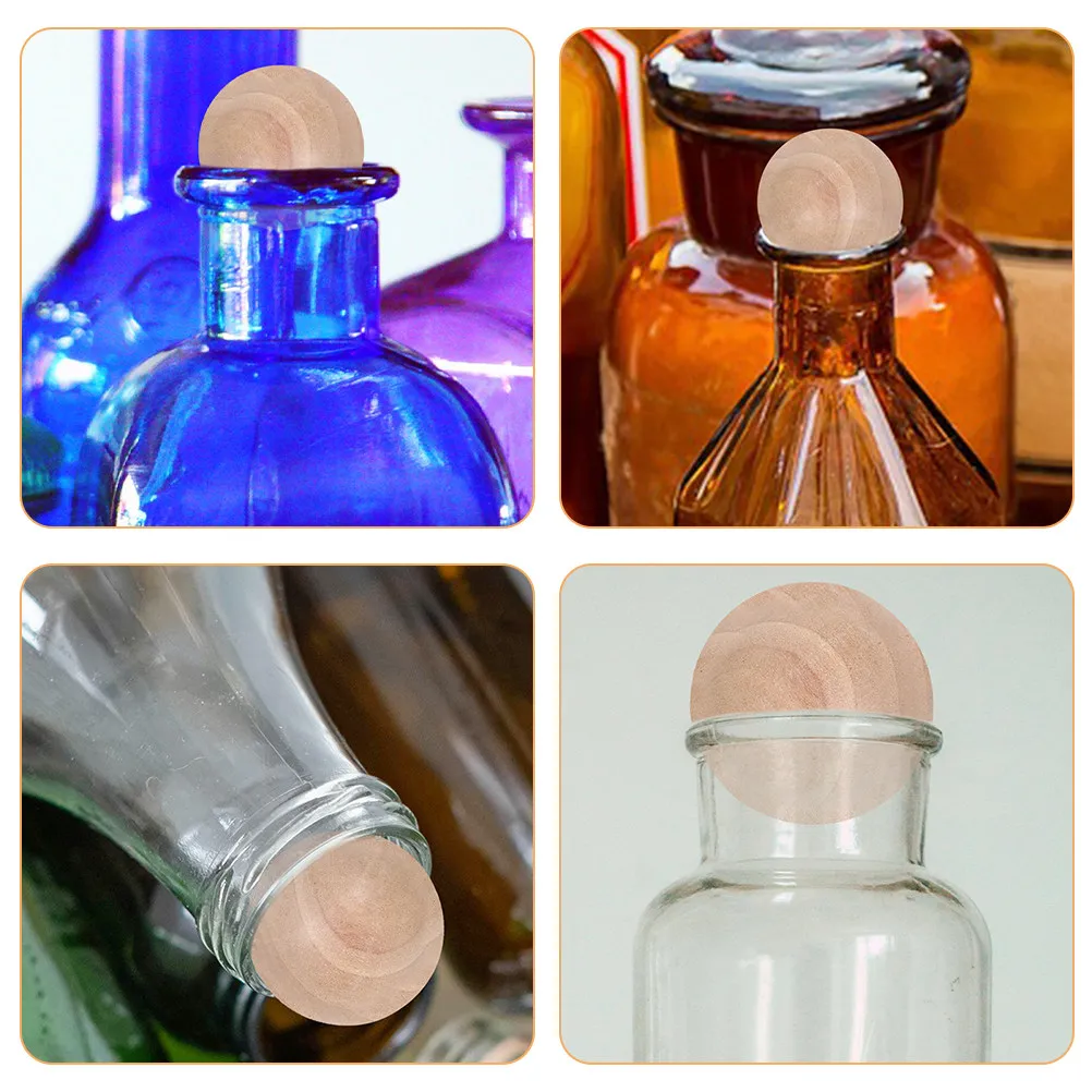 6Pcs Wooden Sphere Glass Bottle Stoppers 30Mm Wood Round Ball Sealers for Jar Container Carafe Preservation Wood