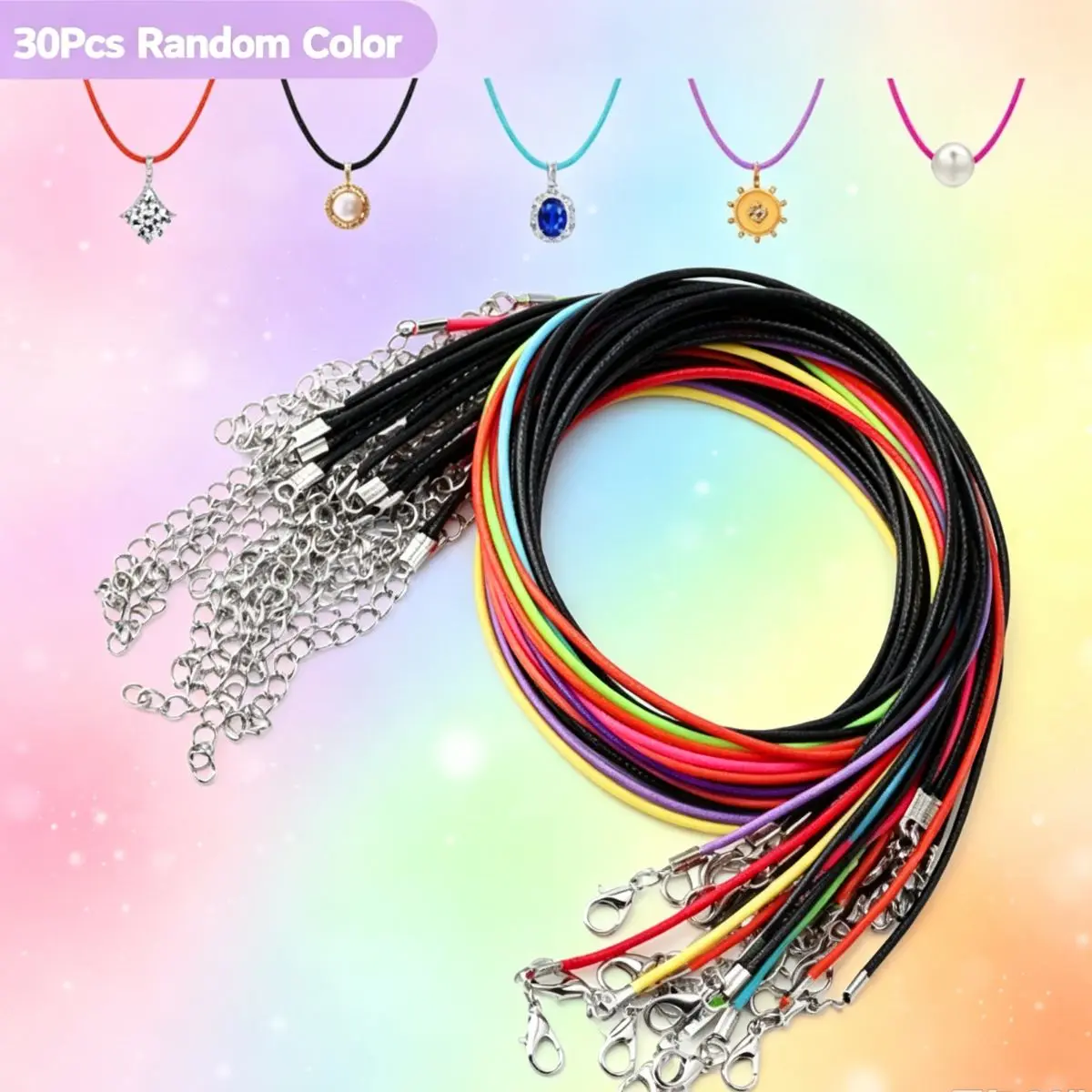 30Pcs Random Colors Necklace Cord/Clasps for Jewelry Making Multicolor Rope Necklace String Necklace Chains