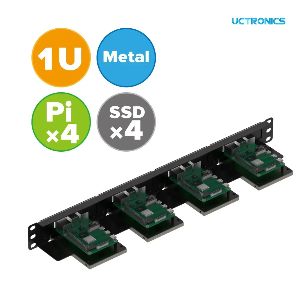 UCTRONICS 19” 1U Raspberry Pi Rack Mount with SSD Mounting Brackets, Thumbscrews Front Removable Bracket Supports Up to 4 Raspbe