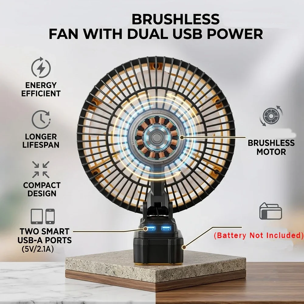 Brushless Camping Fan Outdoor Fishing Wireless Desktop Portable Strong Wind Fan Compatible With Makita Dewalt Milwaukee Battery view 2