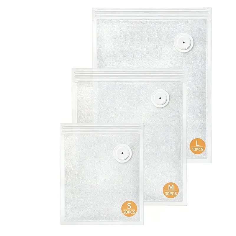 

ALIM-Vacuum Sealer Bags For Food 60 Pcs (S+M+L)Food Storage Bags Air Valve Zipper Bags