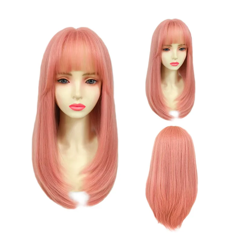 

Hot-selling pink wig female long hair natural full head cover long straight hair new fashion simulation wig cover