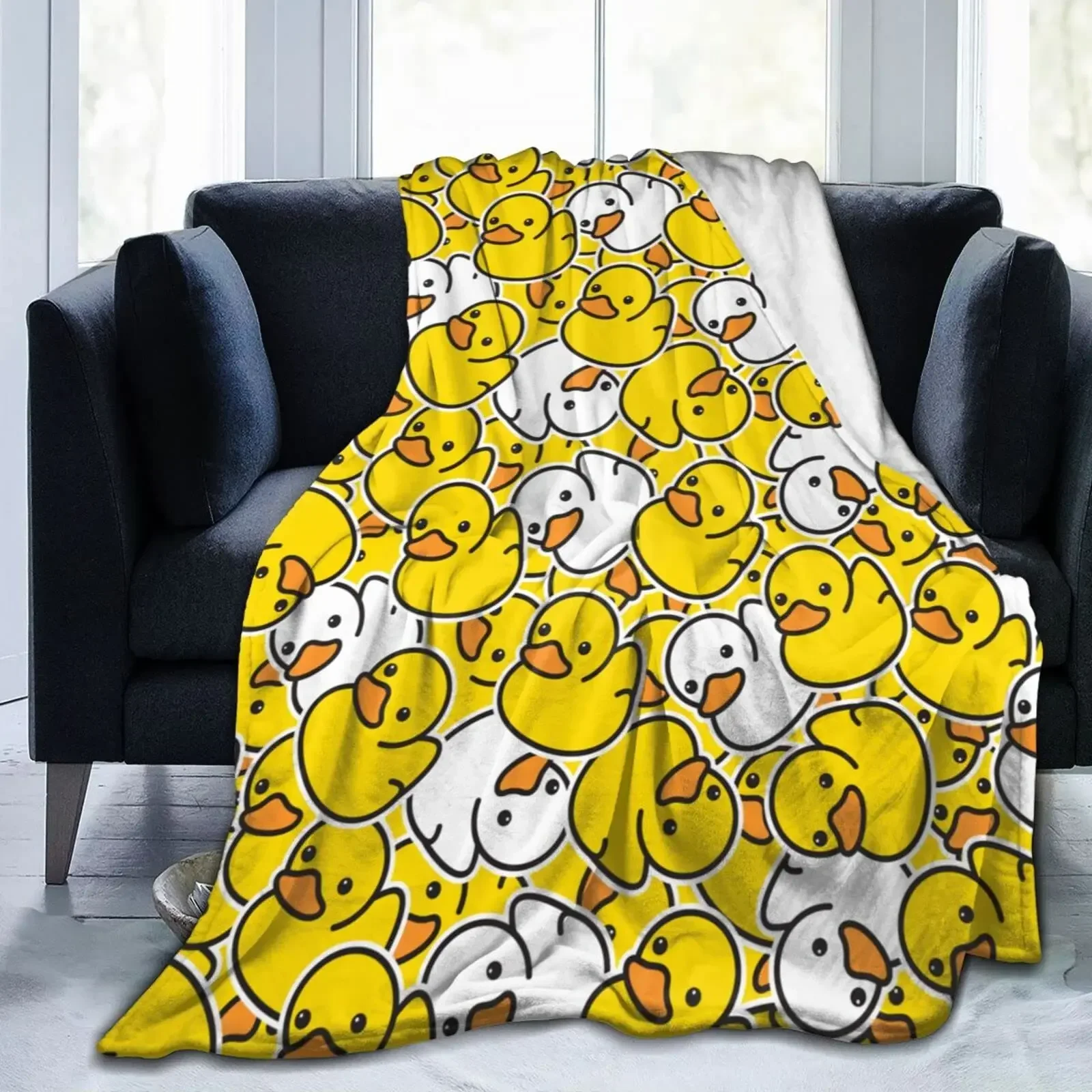 Cute Rubber Duck Throw Blanket Soft Warm All Season Yellow Cartoon Ducks Flannel Blankets for Bed Car Sofa Couch Bedroom Decor