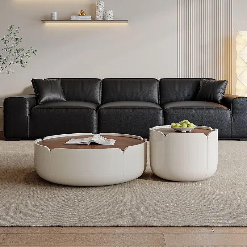 Cream Petal Coffee Table Italian Minimalist Round Walnut Pattern Small Apartment Living Room Modern Simple Household