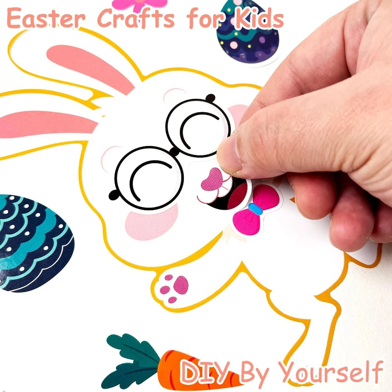 Partita di Pasqua creativa Crea un viso Adesivi Fogli per bambini Uova di Pasqua fai da te Coniglietto Agnello Pulcino Puzzle Adesivi Cestino Stuffers Regalo