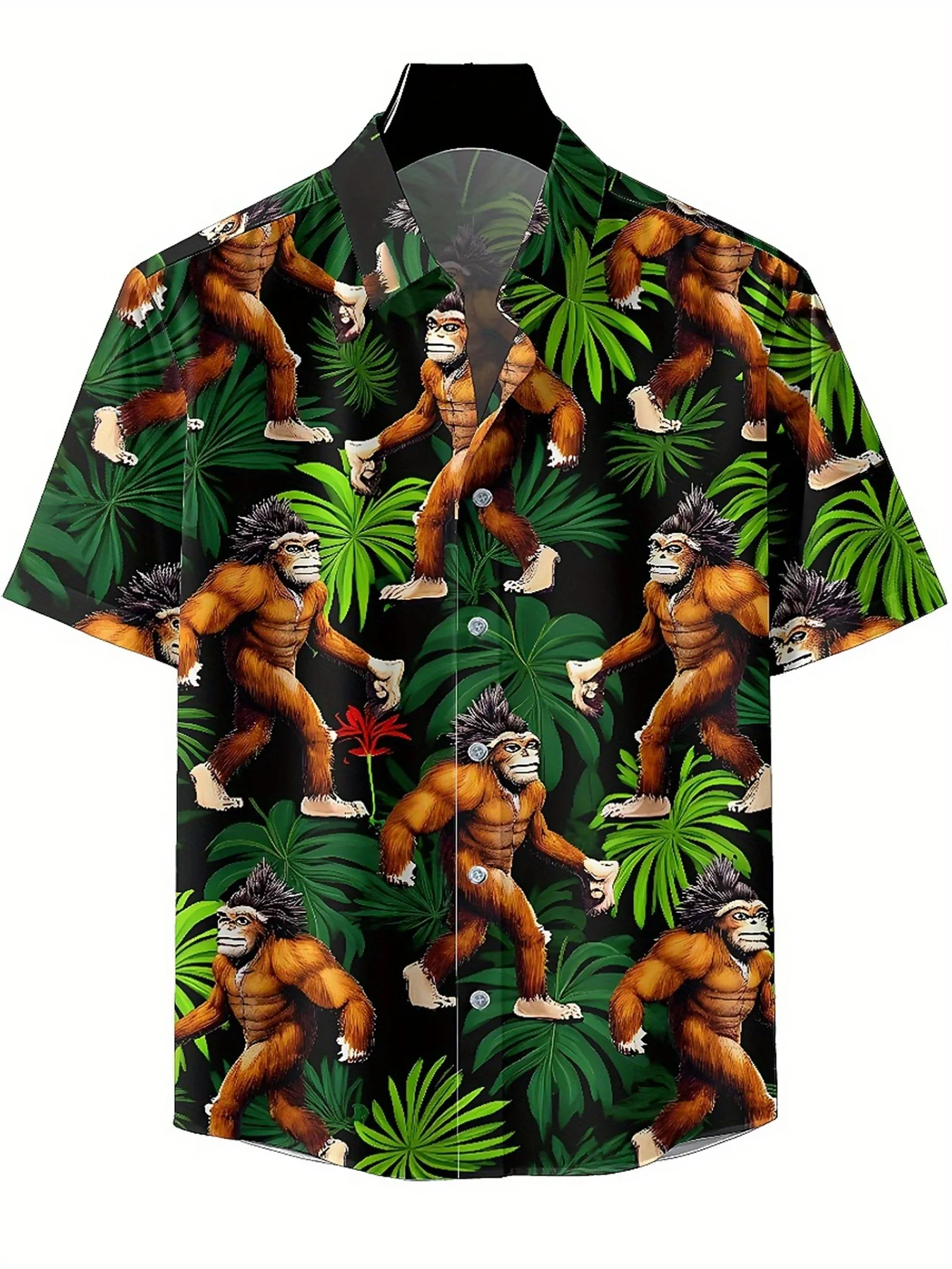 Kemeja Hawaii Ukuran Besar Pria Pola Sasquatch Klasik, Kemeja Berkancing, Pakaian Kasual Uniseks, Atasan Musim Panas