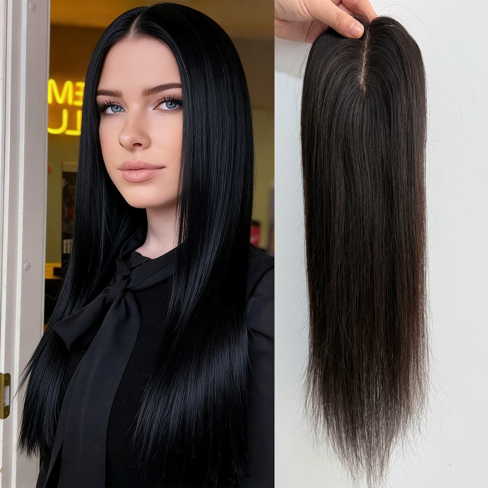 # 1b قاعدة الحرير مستقيم شعر بشري حقيقي توبر الأوروبي عذراء الشعر لينة هيربيسي فروة الرأس الطبيعية نظرة الشعر مع Cilp للنساء