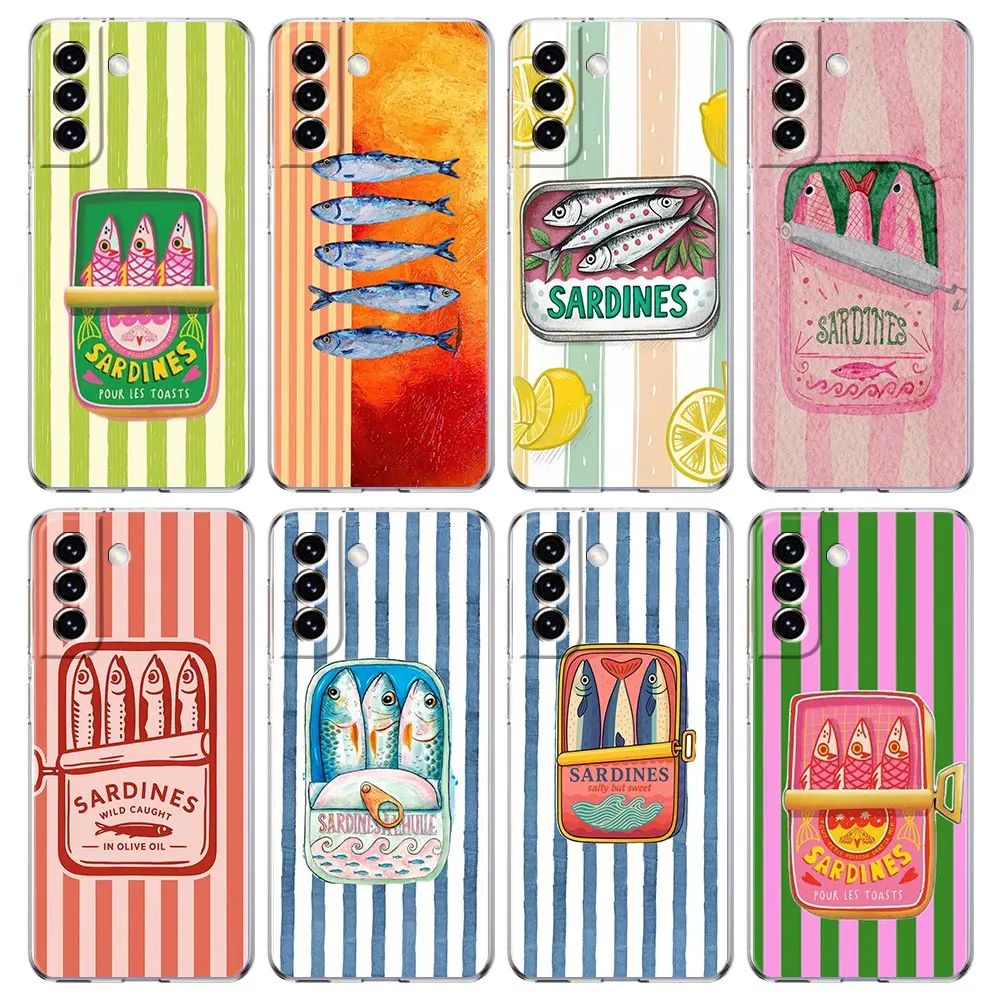 Transparent Cover for Samsung Galaxy S26 S25 S24 S23 S22 S21 S20 FE Ultra S25 Edge S10 Plus Phone Case Funny Fish Sardines Laser