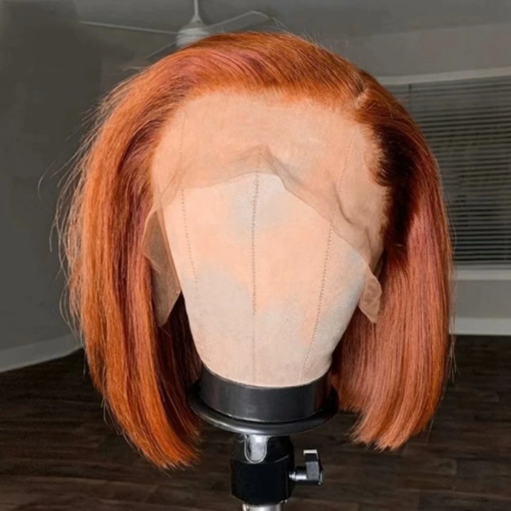 MXWIGS Soft Glueless Ginger Orange Bob Straight Synthetic Lace Front Wig For Women BabyHair 180%Density Preplucked Daily Cosplay