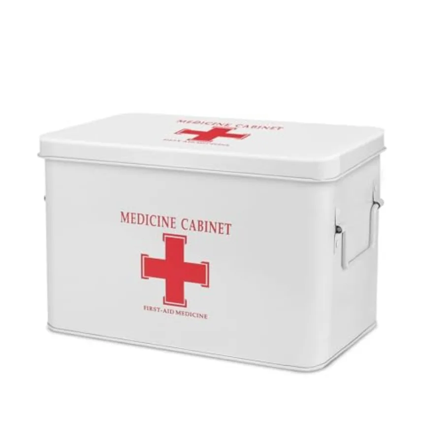 

First Aid Box Organizer Empty 13" Vintage First Aid Kit Tin Metal Medical Box First Aid Storage Box Container Bins with Divider
