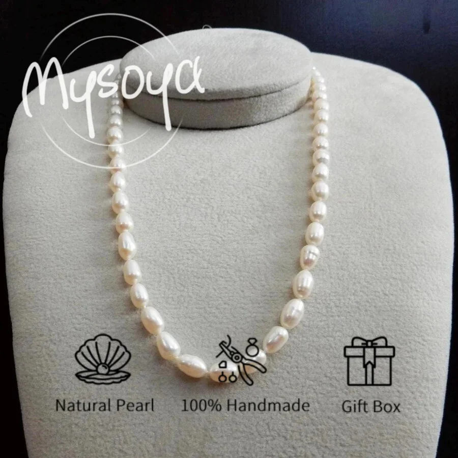 

Ожерелье MYSOYA из белого пресноводного жемчуга (бусины-рисинки) 6-7 мм, с подарочной коробкой, подарок на день рождения, свадебное украшение, для него/для нее