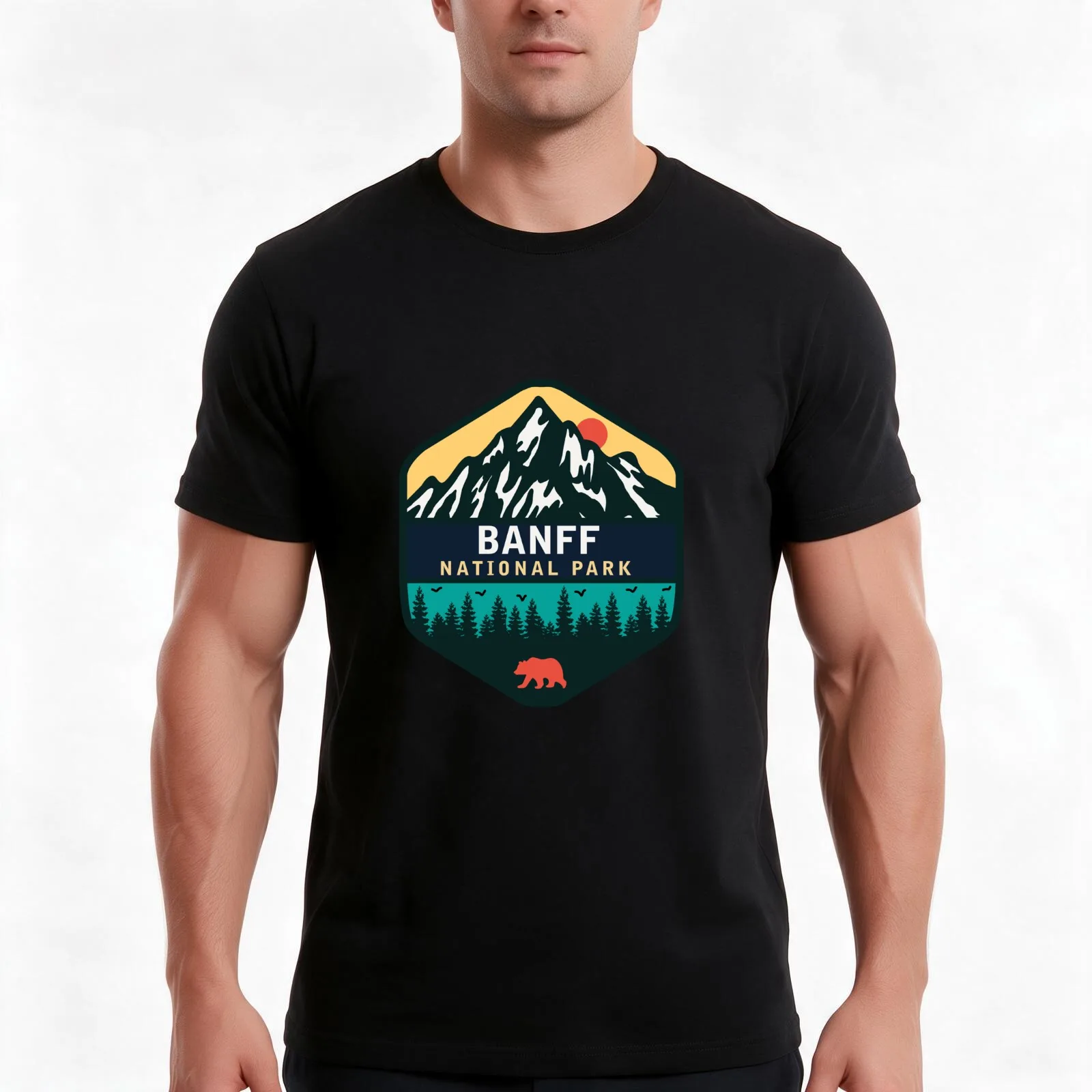 banff national park T-Shirt, Summer Casual Cotton Tee, Oversized Streetwear Tops, Vintage Graphic Print, Loose Fit Short Sleeve