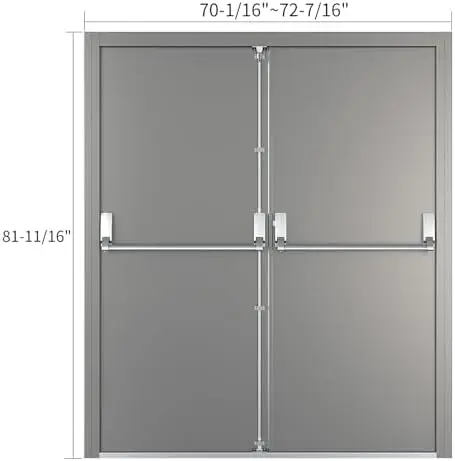 Quick Mount Fire Exit Door (Double) with Panic Bar Gray Left Side-Active Leaf Outward Fiber Glass & Steel Exterior Bedroom
