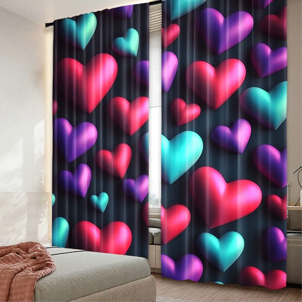 

2Pcs Red Blue And Purple Heart Curtains Personalized Funny Curtains Suitable For Dormitories Living Rooms Bedrooms