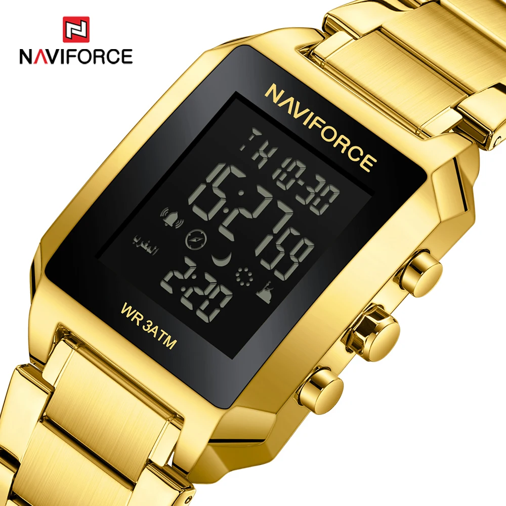 NAVIFORCE Luxury Sports Electronic Quartz Watches For Men Dual Time Display LED Luminous With Digital Week Date Function