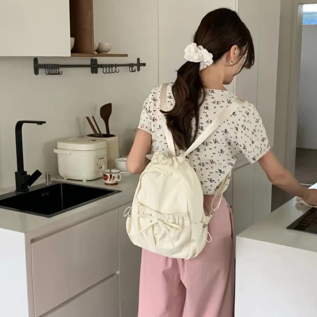 Fashion New Pleated Bowknot Backpack for Women Aesthetic Commuter Women Backpack Ruched Students School Bag Travel Female Bag