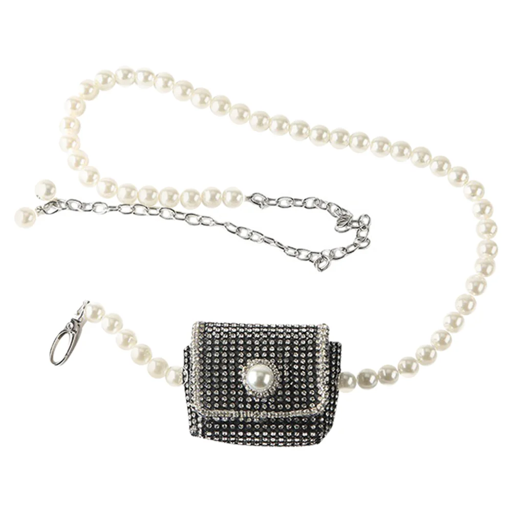 

Chain Bag Pearl Belt Women's Phone Wallet Storage Pouch Imitation Rhinestone Purse for