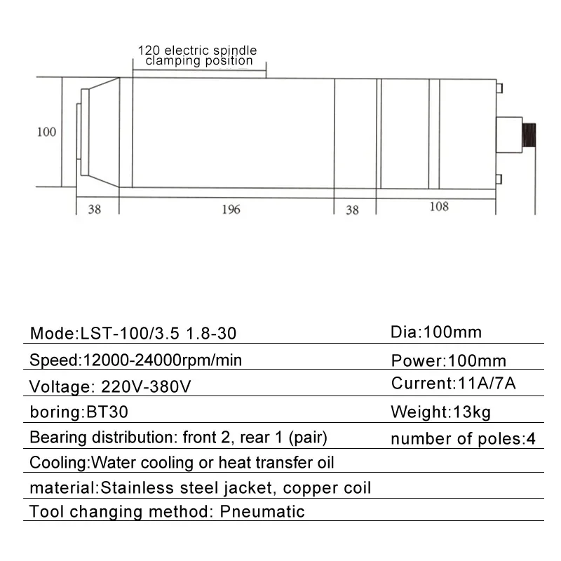 3.5kw 12000-24000RPM BT30 Water Cooled ATC Automatic Tool Change CNC Spindle for Steel Metal Milling Processing
