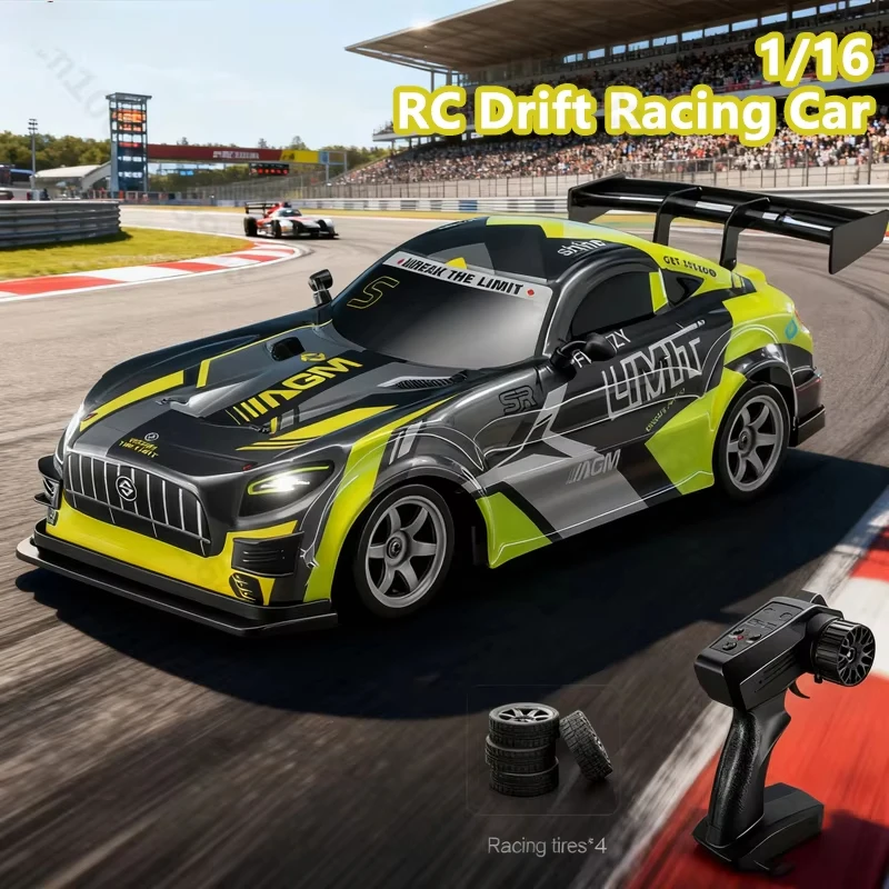 1/16 RC Car Drift Racing 4WD Off-Road Vehicle with LED Lights Replaceable Tires High-Speed Drift Car Kids Adults Toys Xmas Gifts