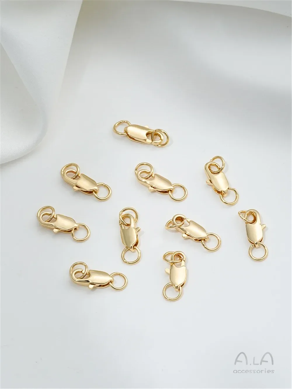 Anel fechado de duas extremidades enrolado em ouro italiano 14k, fivela de mola, anel duplo, fivela rabo de peixe, conexão, acessórios de fivela traseira