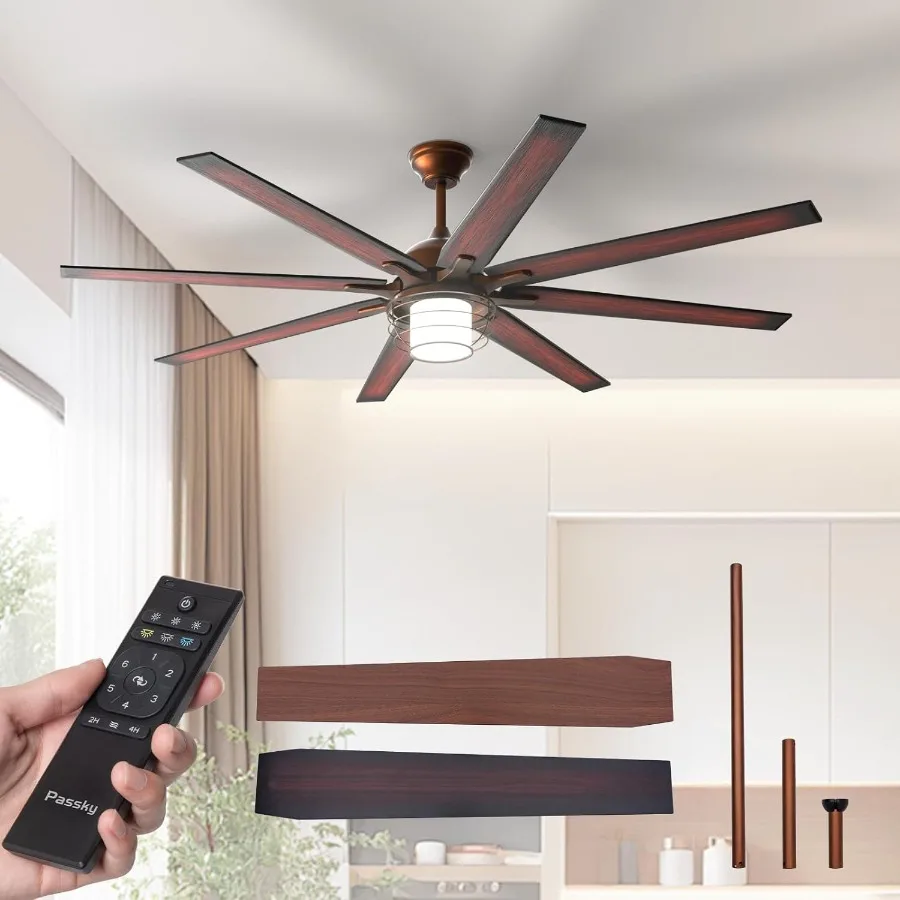 

72 inch Bronze Ceiling Fan with Integrated Light and Remote Control for Indoor Outdoor Use in Farmhouse Bedroom Living Room Rev