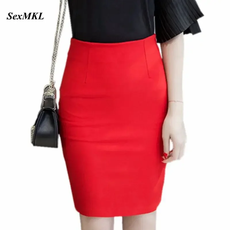 Women Pencil Skirts 2024 Fashion Elegant Sexy High Waist Skirt Winter Slim Office Lady Elastic Formal Work Red Skirts Oversized